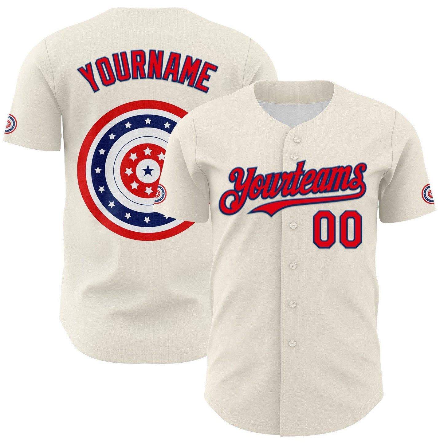 Custom Cream Fire Red-US Navy Blue 3D Patriotic American Flag Authentic Baseball Jersey baseball jersey product view 1