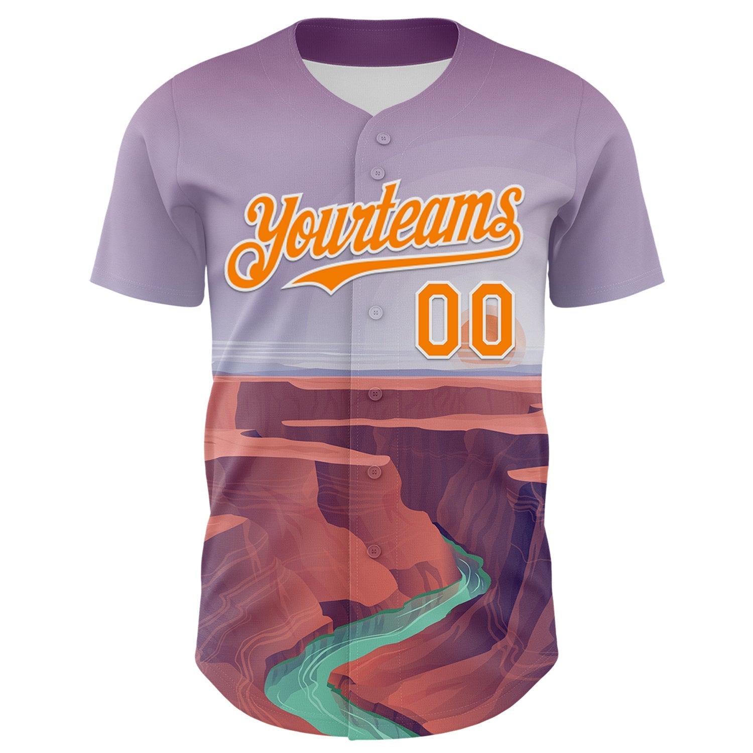 Custom Purple Bay Orange-White 3D Pattern Design Patriotic American Symbol Grand Canyon And Colorado River Authentic Baseball Jersey baseball jersey product view 2