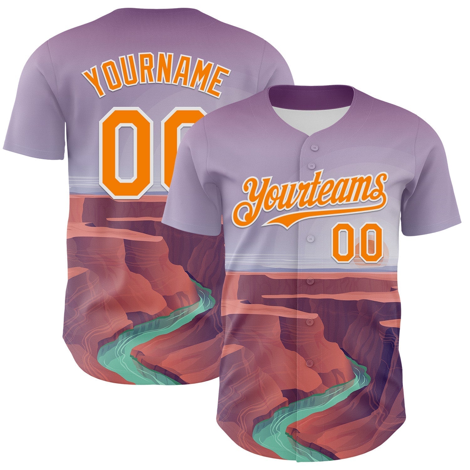 Custom Purple Bay Orange-White 3D Pattern Design Patriotic American Symbol Grand Canyon And Colorado River Authentic Baseball Jersey baseball jersey product view 1