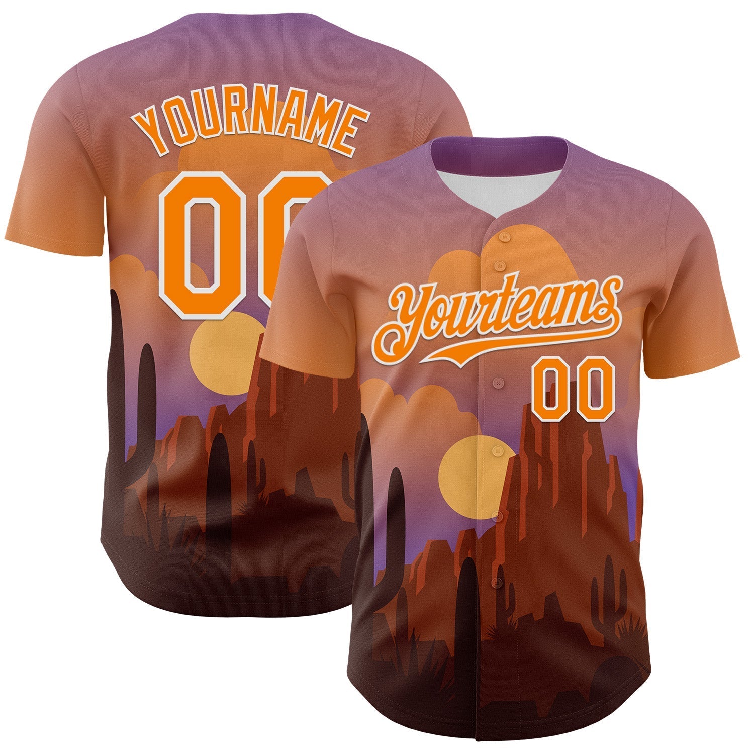 Custom Purple Bay Orange-White 3D Pattern Design Patriotic American Symbol Desert Authentic Baseball Jersey baseball jersey product view 1