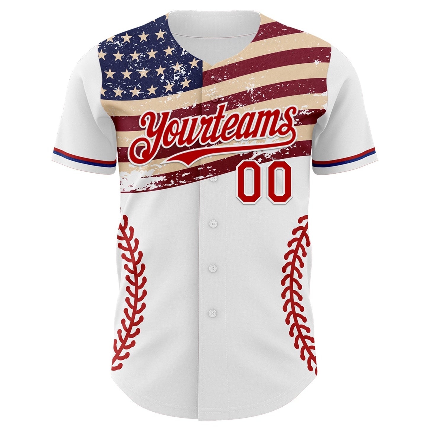 Custom White Red-Royal 3D Patriotic American Flag Authentic Baseball Jersey baseball jersey product view 2