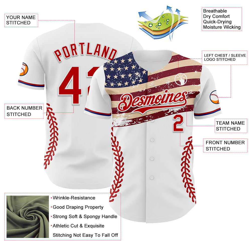 Custom White Red-Royal 3D Patriotic American Flag Authentic Baseball Jersey baseball jersey product view 3