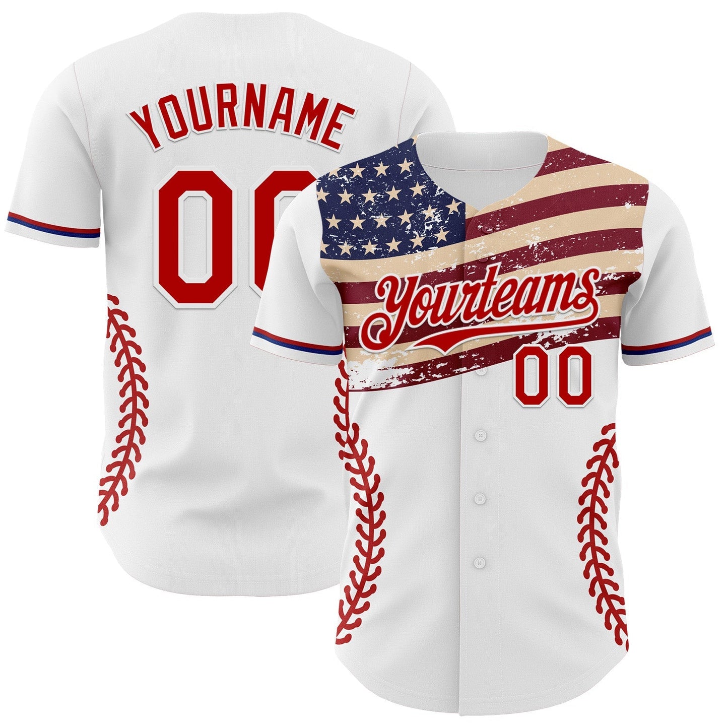 Custom White Red-Royal 3D Patriotic American Flag Authentic Baseball Jersey baseball jersey product view 1