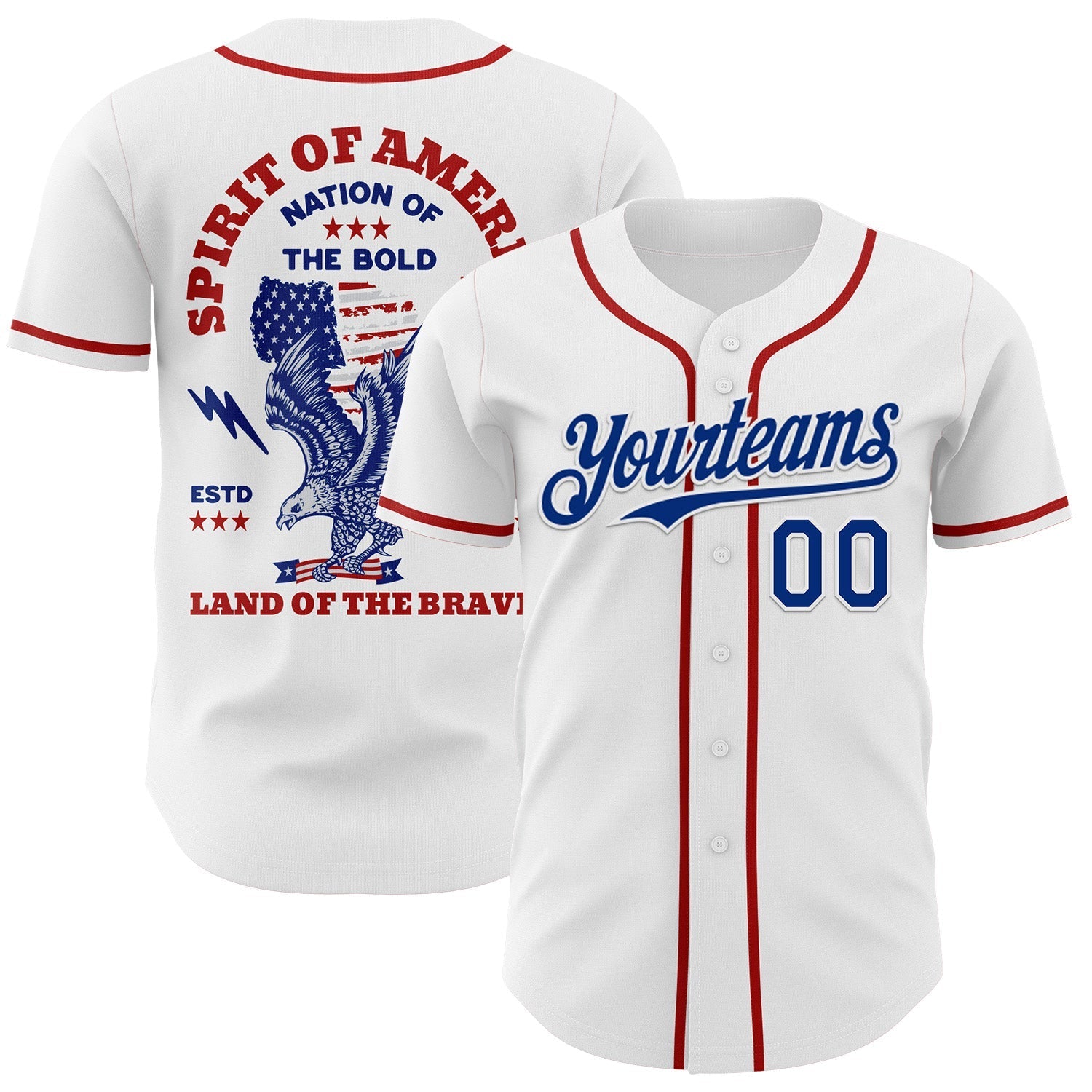 Custom White Royal-Red 3D Patriotic American Flag And Eagle Authentic Baseball Jersey baseball jersey product view 1