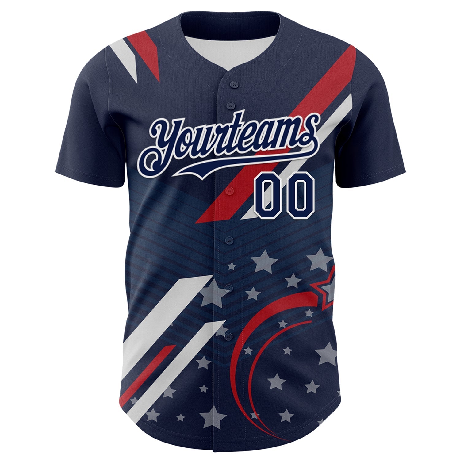 Custom Navy Red-White 3D Patriotic American Flag Authentic Baseball Jersey baseball jersey product view 2
