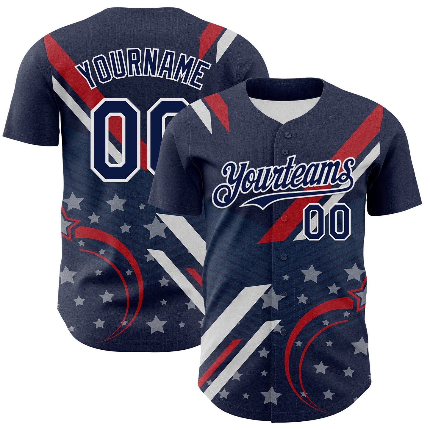 Custom Navy Red-White 3D Patriotic American Flag Authentic Baseball Jersey baseball jersey product view 1