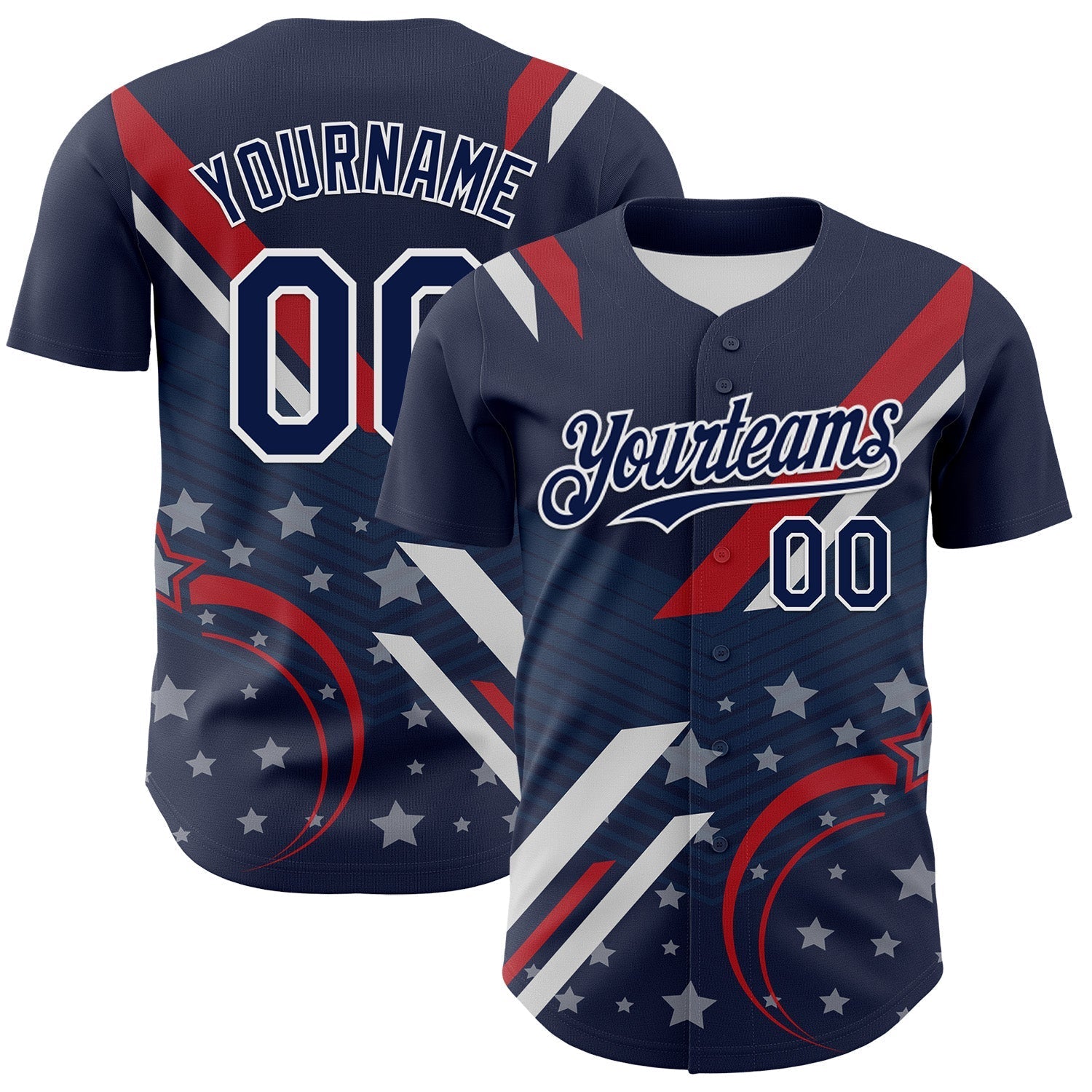Custom Navy Red-White 3D Patriotic American Flag Authentic Baseball Jersey baseball jersey product view 1