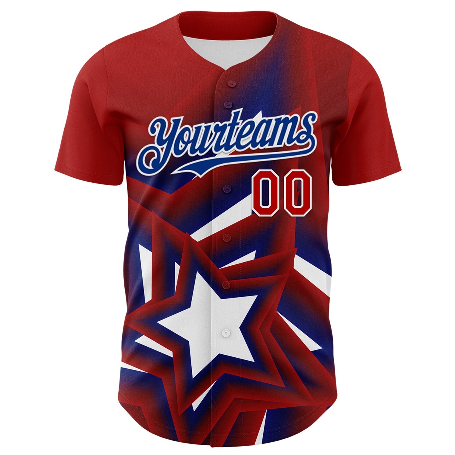 Custom Red Royal-White 3D Patriotic American Flag And Star Authentic Baseball Jersey baseball jersey product view 2