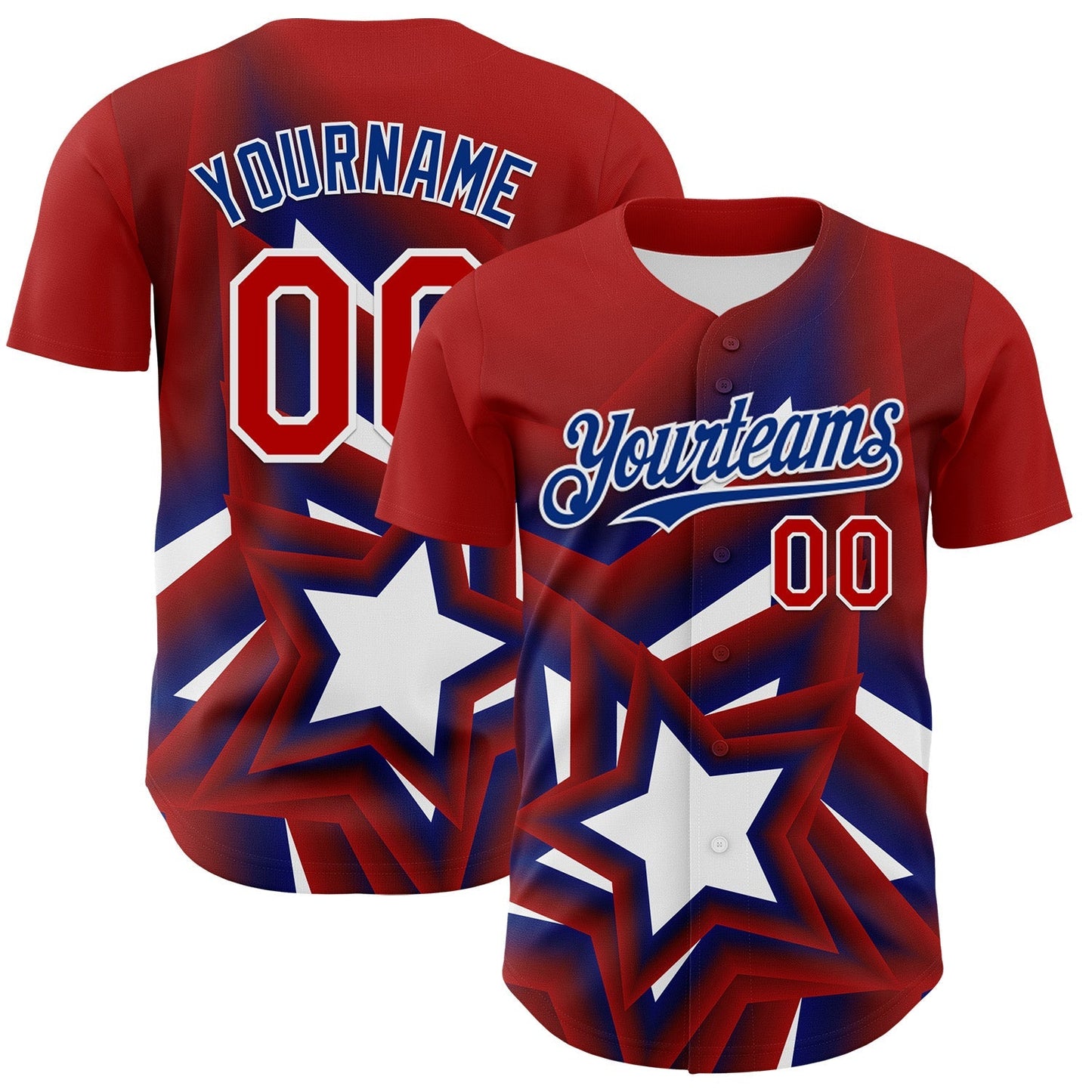 Custom Red Royal-White 3D Patriotic American Flag And Star Authentic Baseball Jersey baseball jersey product view 1