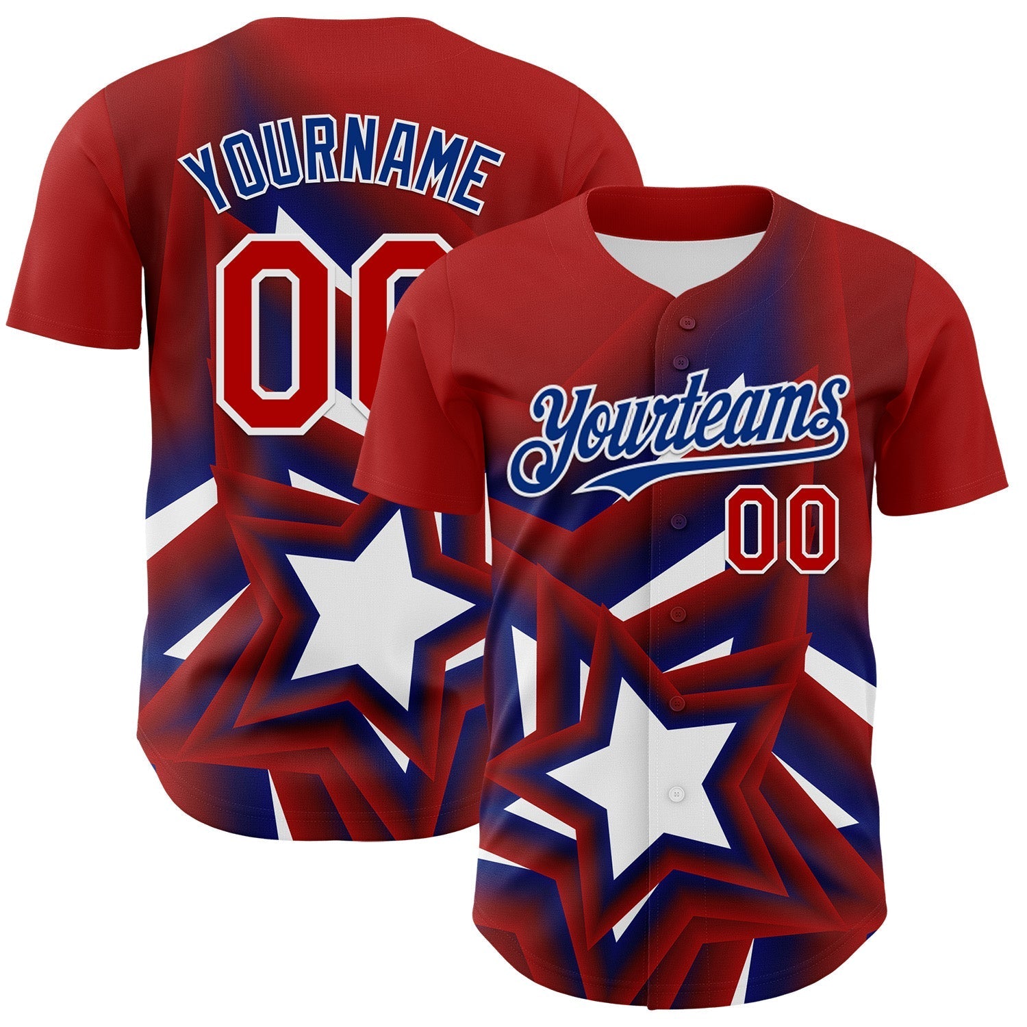 Custom Red Royal-White 3D Patriotic American Flag And Star Authentic Baseball Jersey baseball jersey product view 1