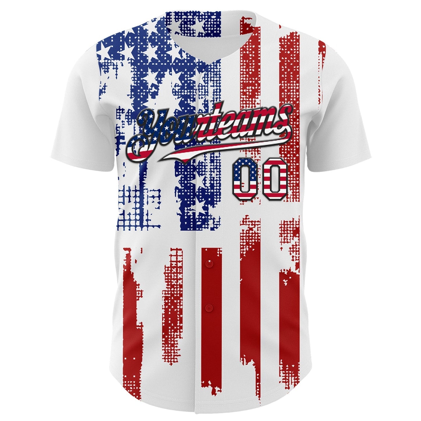 Custom White USA Flag Fire Red-Black 3D Patriotic Skull Authentic Baseball Jersey baseball jersey product view 2