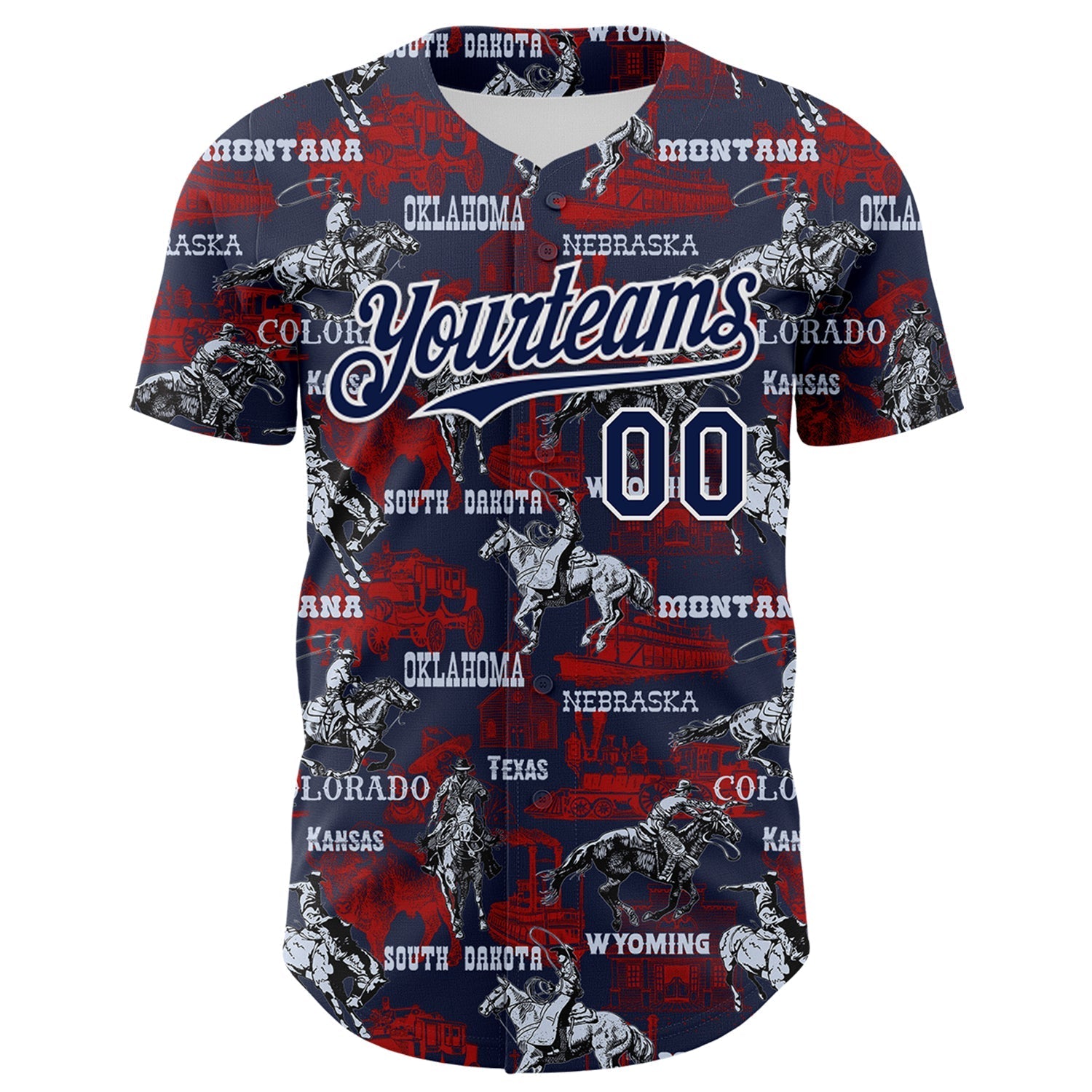 Custom Navy White 3D Pattern Design Patriotic American Spirit Rodeo Cowboy Authentic Baseball Jersey baseball jersey product view 2