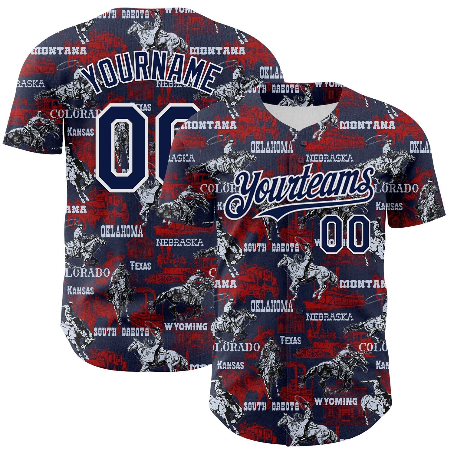 Custom Navy White 3D Pattern Design Patriotic American Spirit Rodeo Cowboy Authentic Baseball Jersey baseball jersey product view 1