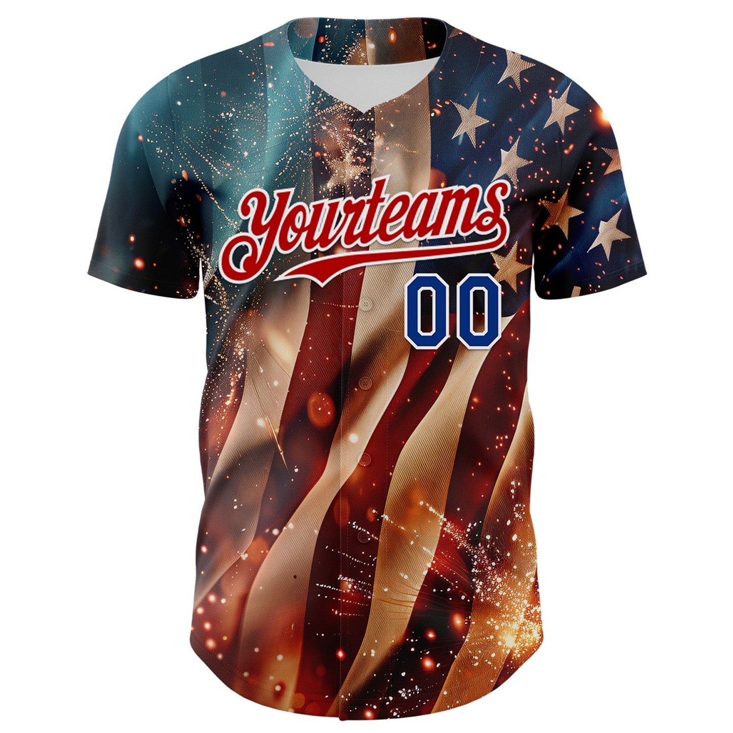 Custom Blue Royal Red-White 3D Patriotic American Flag Authentic Baseball Jersey baseball jersey product view 2