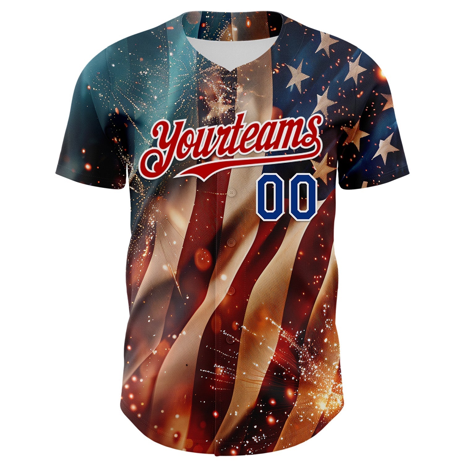 Custom Blue Royal Red-White 3D Patriotic American Flag Authentic Baseball Jersey baseball jersey product view 2