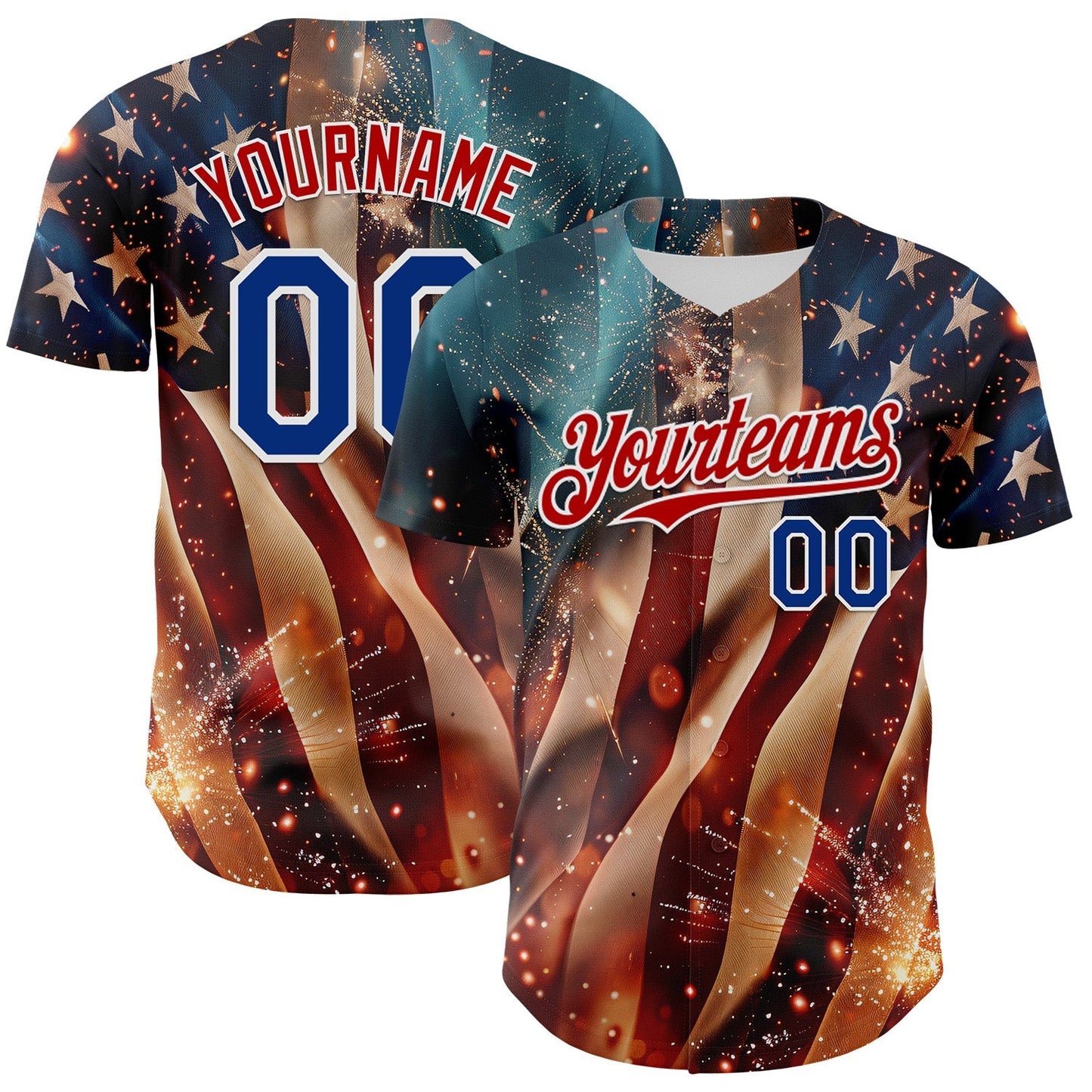 Custom Blue Royal Red-White 3D Patriotic American Flag Authentic Baseball Jersey baseball jersey product view 1