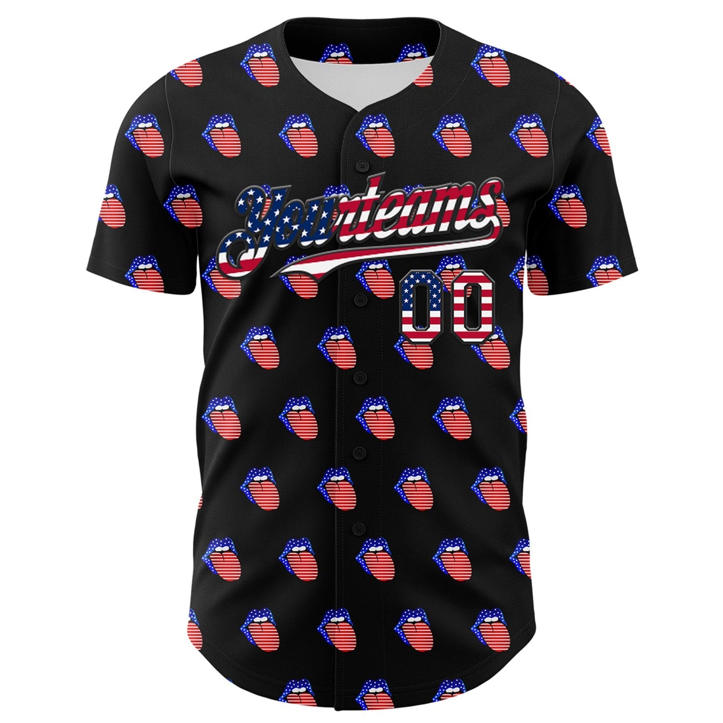 Custom Black USA Flag-White 3D Patriotic American Flag Authentic Baseball Jersey baseball jersey product view 2