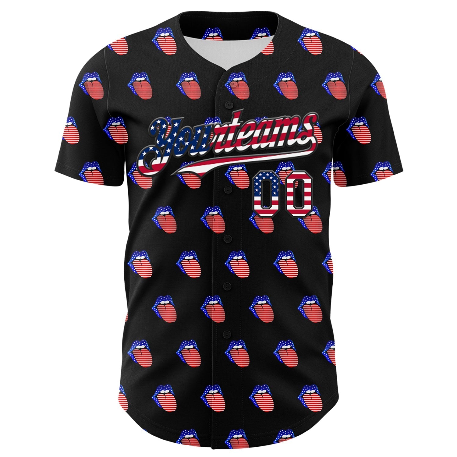Custom Black USA Flag-White 3D Patriotic American Flag Authentic Baseball Jersey baseball jersey product view 2