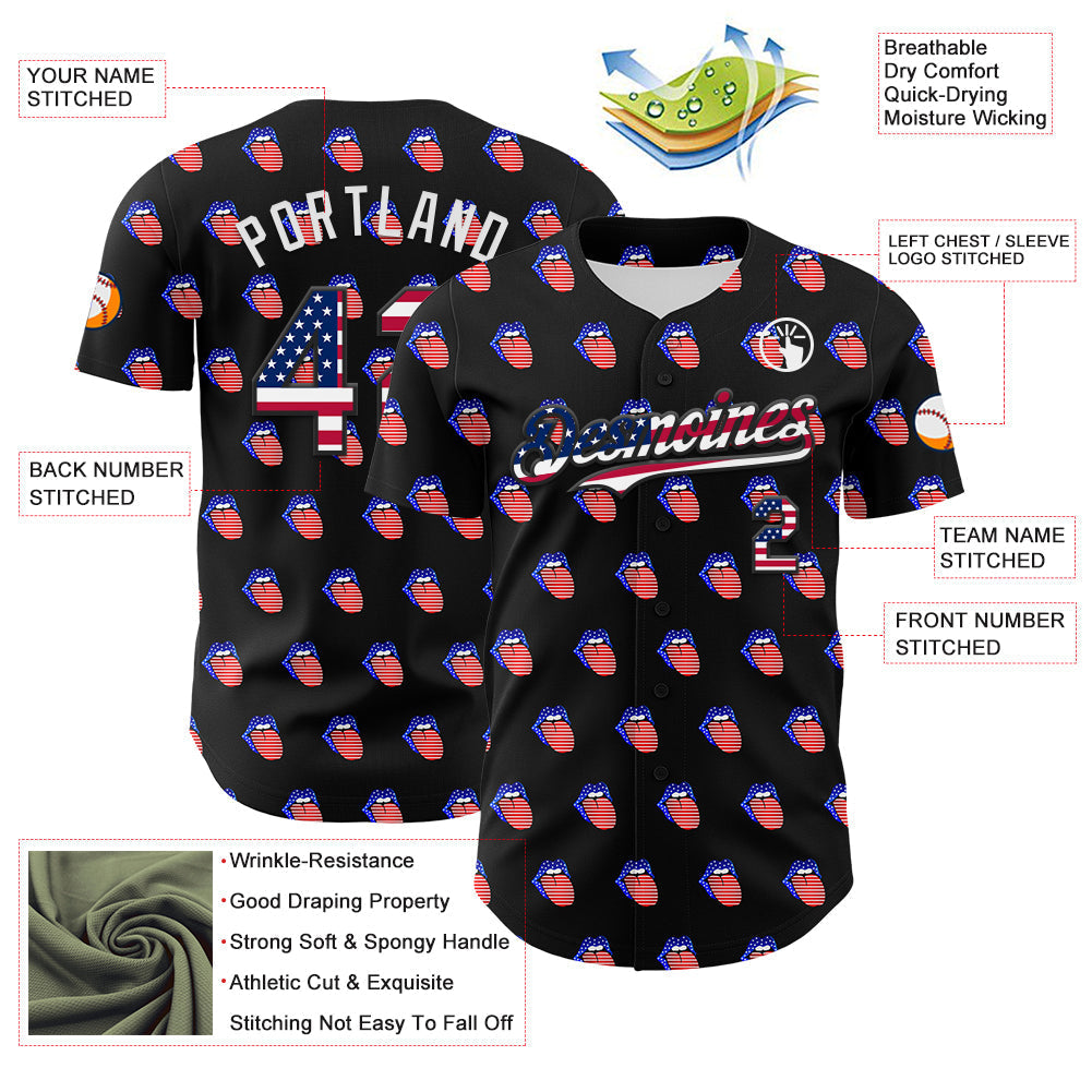 Custom Black USA Flag-White 3D Patriotic American Flag Authentic Baseball Jersey baseball jersey product view 3