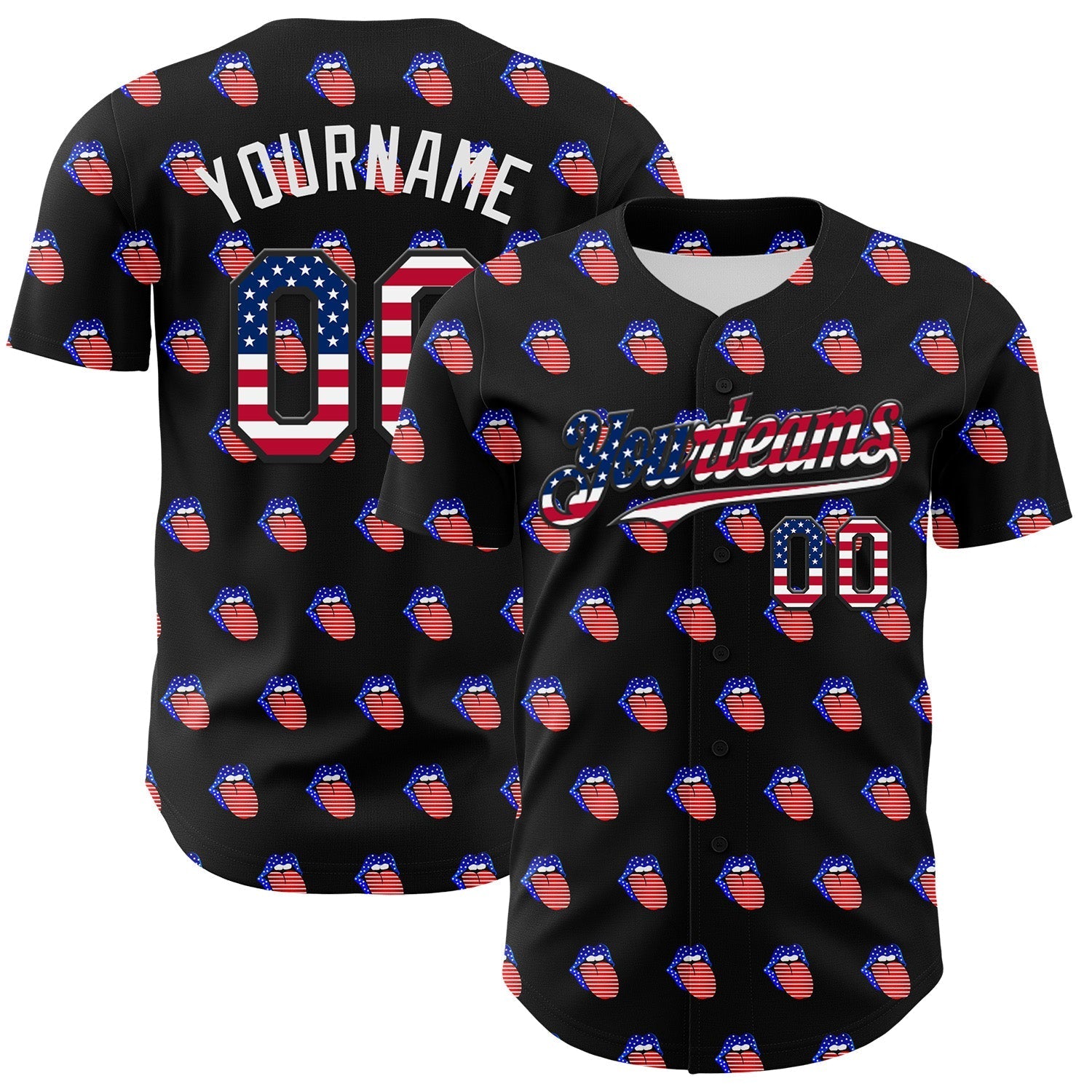 Custom Black USA Flag-White 3D Patriotic American Flag Authentic Baseball Jersey baseball jersey product view 1