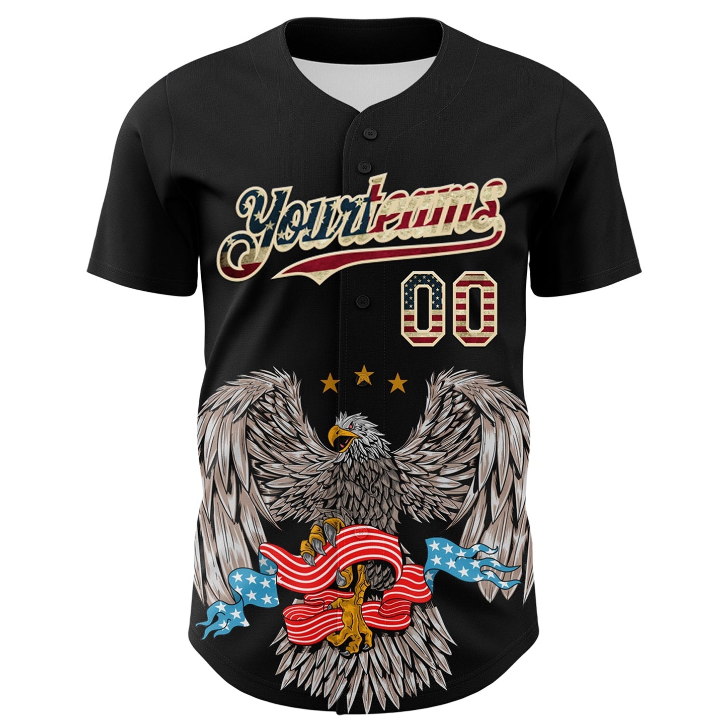 Custom Black Vintage USA Flag-Cream 3D Patriotic American Symbol Eagle Authentic Baseball Jersey baseball jersey product view 2