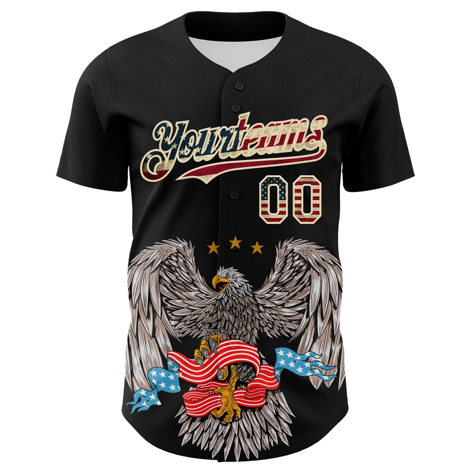Custom Black Vintage USA Flag-Cream 3D Patriotic American Symbol Eagle Authentic Baseball Jersey baseball jersey product view 2