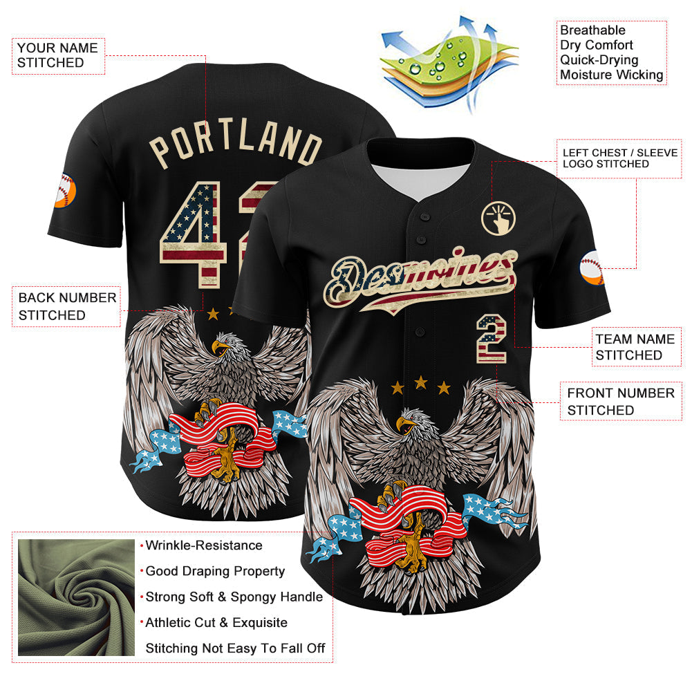 Custom Black Vintage USA Flag-Cream 3D Patriotic American Symbol Eagle Authentic Baseball Jersey baseball jersey product view 3