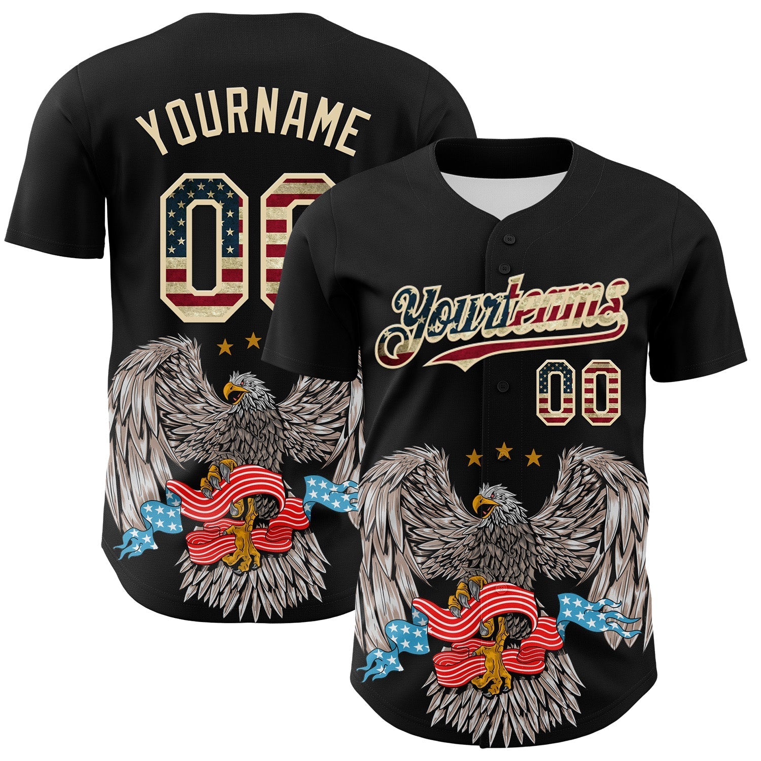 Custom Black Vintage USA Flag-Cream 3D Patriotic American Symbol Eagle Authentic Baseball Jersey baseball jersey product view 1