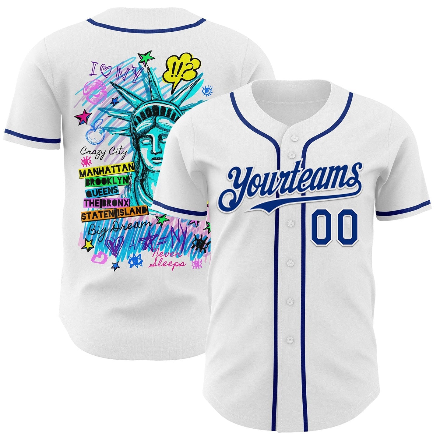Custom White Royal 3D Pattern Design Patriotic American Symbol Statue of Liberty Authentic Baseball Jersey baseball jersey product view 1