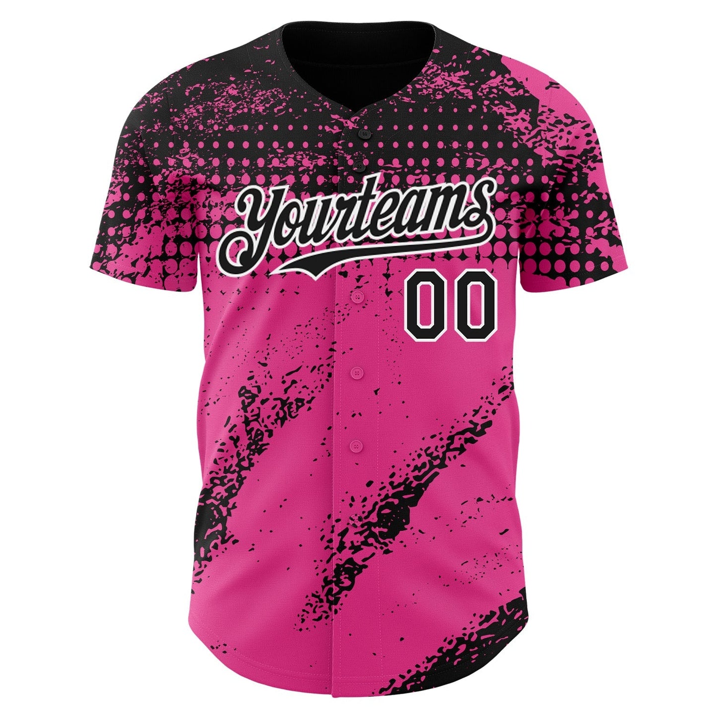 Custom Black Pink-White Splash Grunge Fragment Authentic Baseball Jersey baseball jersey product view 2