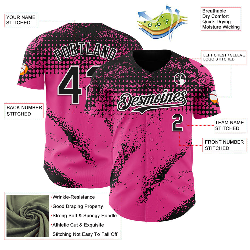 Custom Black Pink-White Splash Grunge Fragment Authentic Baseball Jersey baseball jersey product view 3