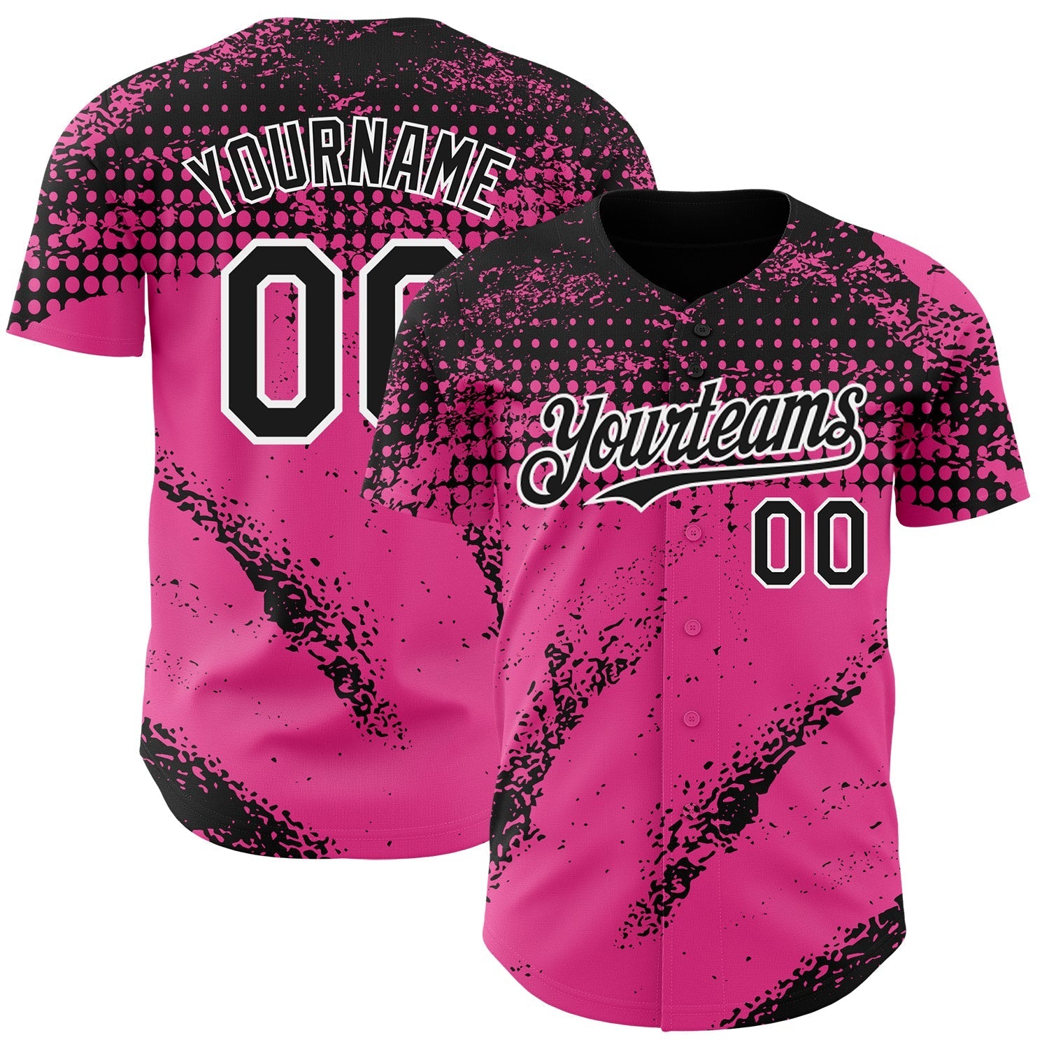 Custom Black Pink-White Splash Grunge Fragment Authentic Baseball Jersey baseball jersey product view 1