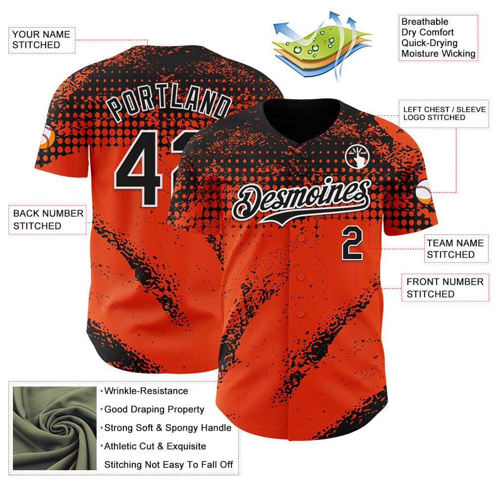 Custom Black Orange-White Splash Grunge Fragment Authentic Baseball Jersey baseball jersey product view 3