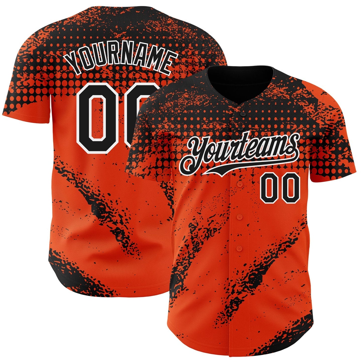 Custom Black Orange-White Splash Grunge Fragment Authentic Baseball Jersey baseball jersey product view 1