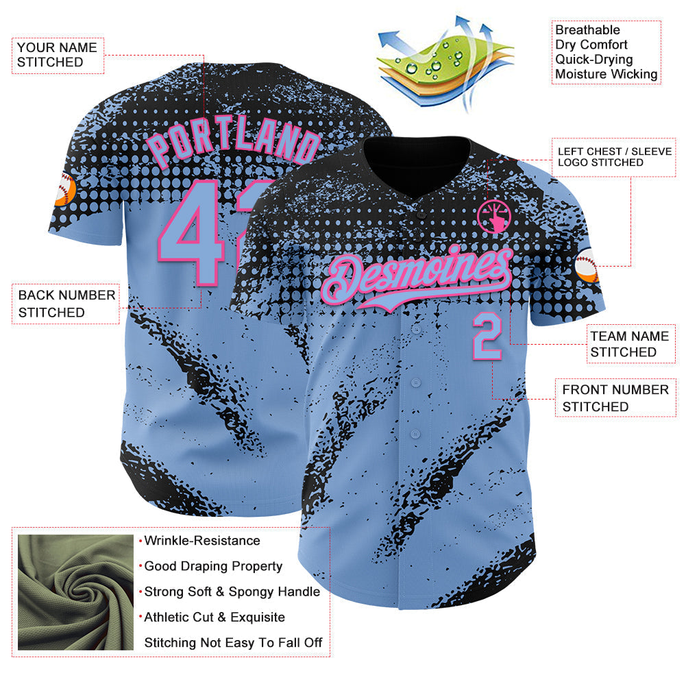 Custom Black Light Blue-Pink Splash Grunge Fragment Authentic Baseball Jersey baseball jersey product view 3