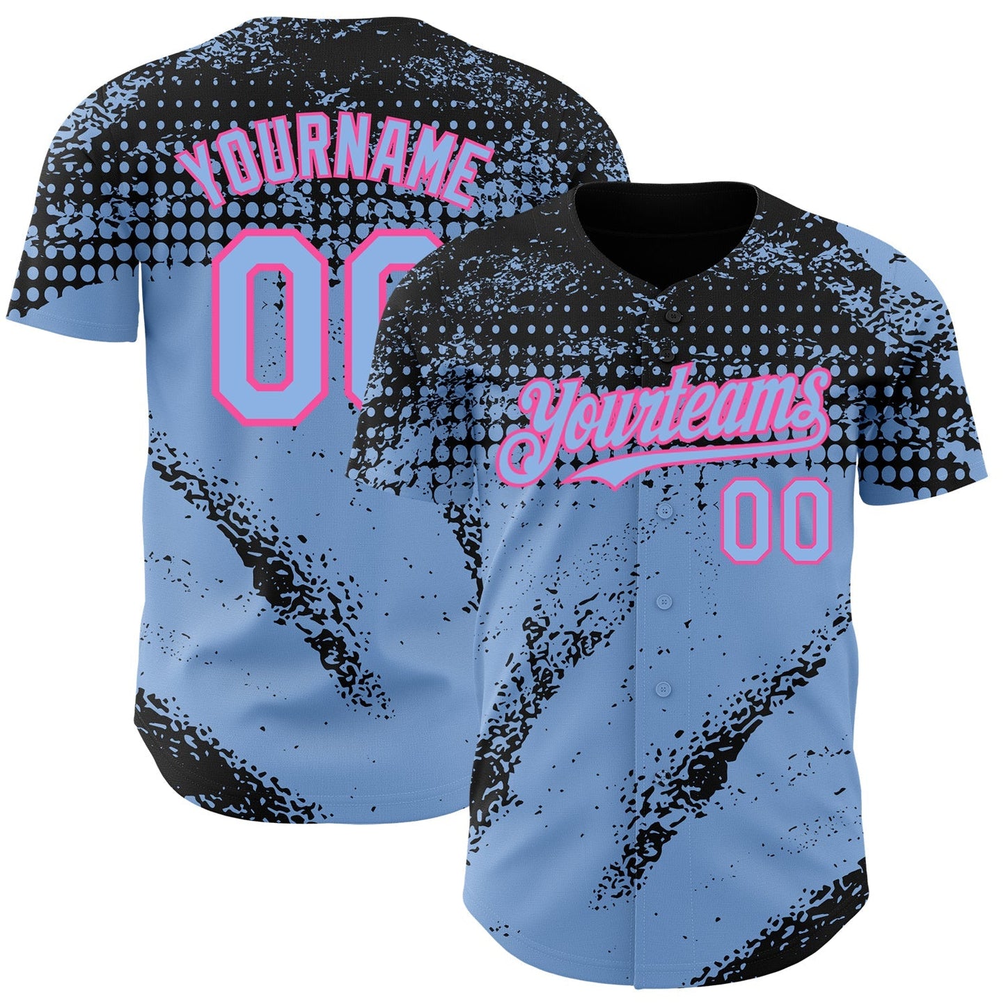 Custom Black Light Blue-Pink Splash Grunge Fragment Authentic Baseball Jersey baseball jersey product view 1