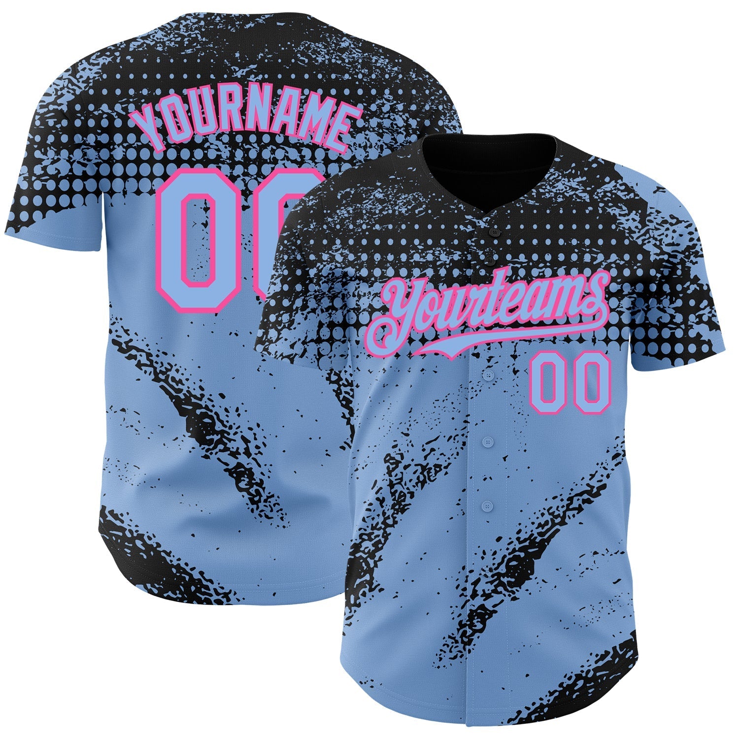 Custom Black Light Blue-Pink Splash Grunge Fragment Authentic Baseball Jersey baseball jersey product view 1
