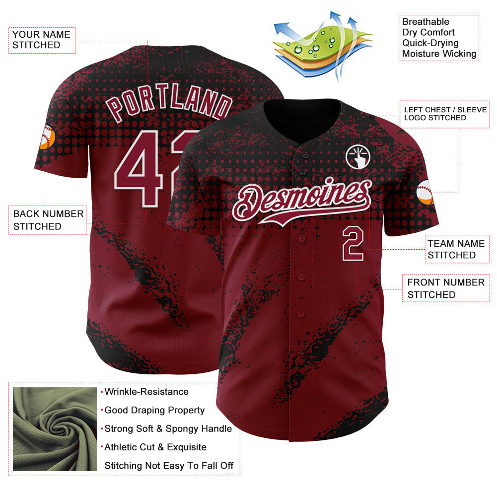 Custom Black Crimson-White Splash Grunge Fragment Authentic Baseball Jersey baseball jersey product view 3