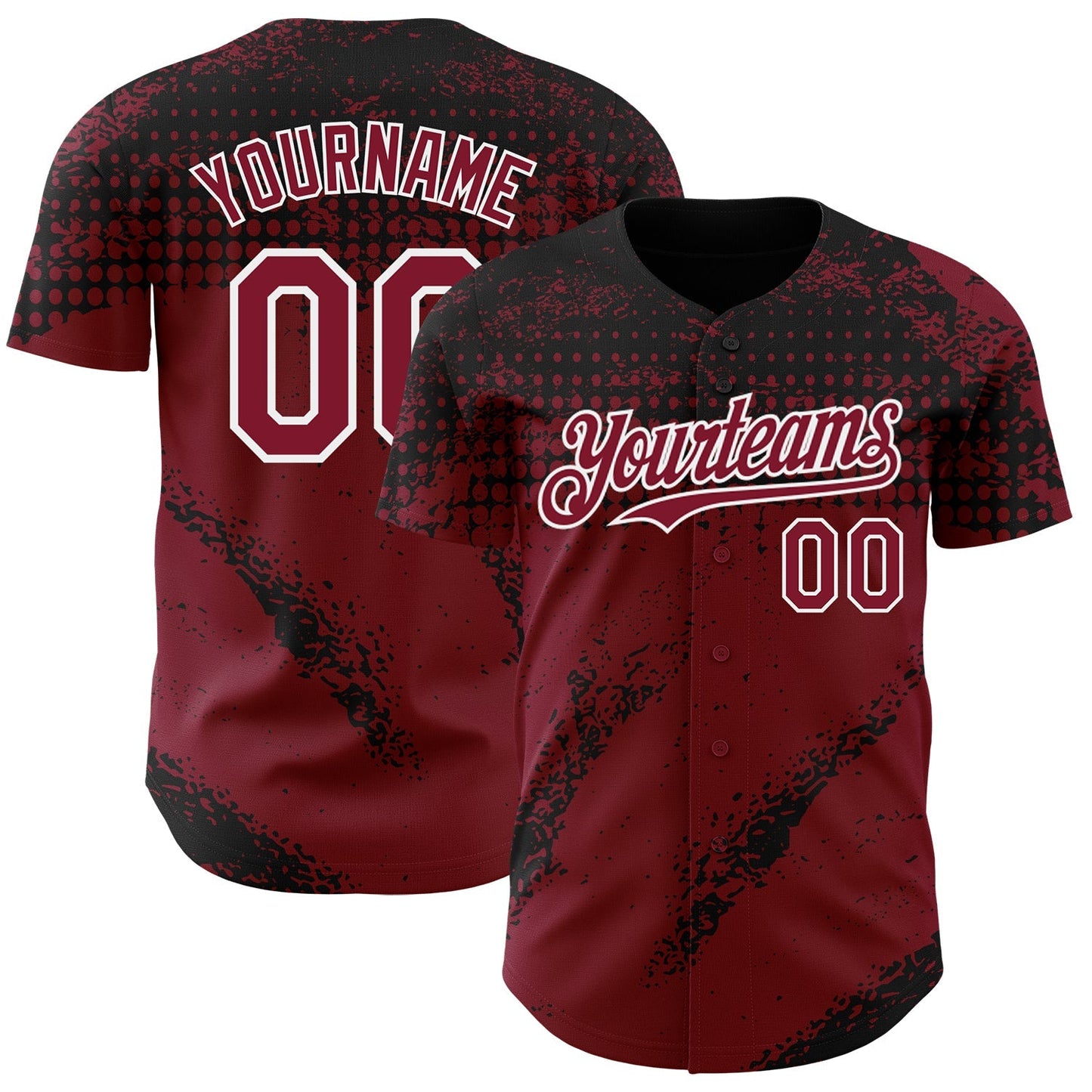 Custom Black Crimson-White Splash Grunge Fragment Authentic Baseball Jersey baseball jersey product view 1