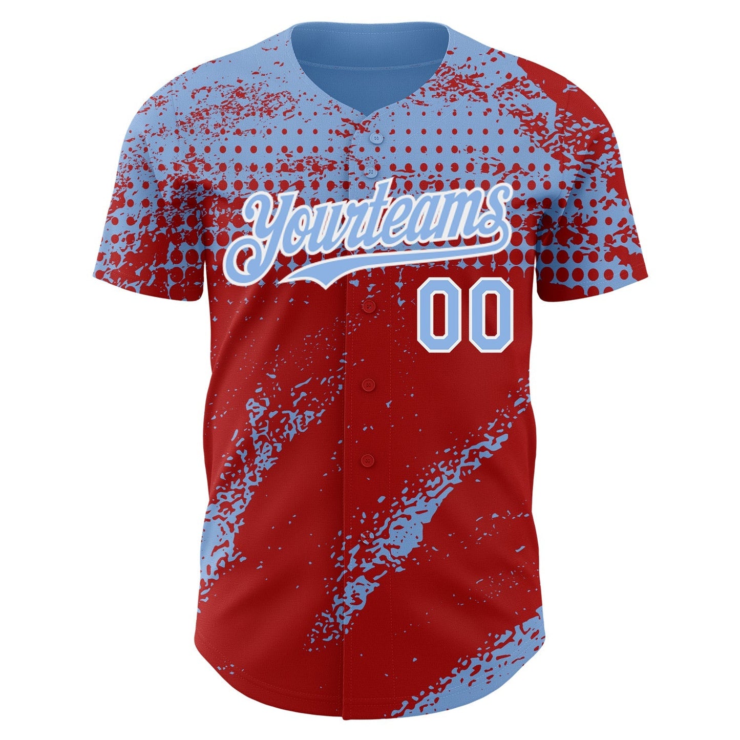 Custom Light Blue Red-White Splash Grunge Fragment Authentic Baseball Jersey baseball jersey product view 2
