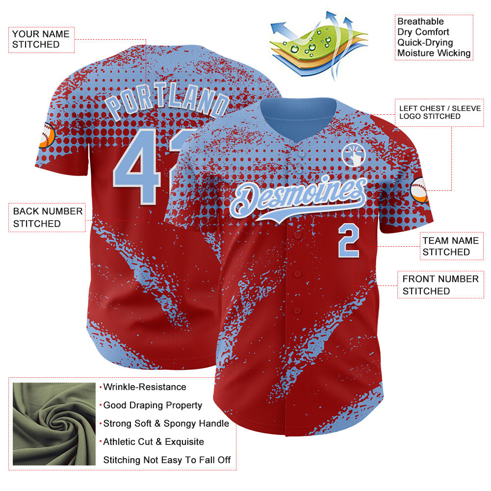 Custom Light Blue Red-White Splash Grunge Fragment Authentic Baseball Jersey baseball jersey product view 3