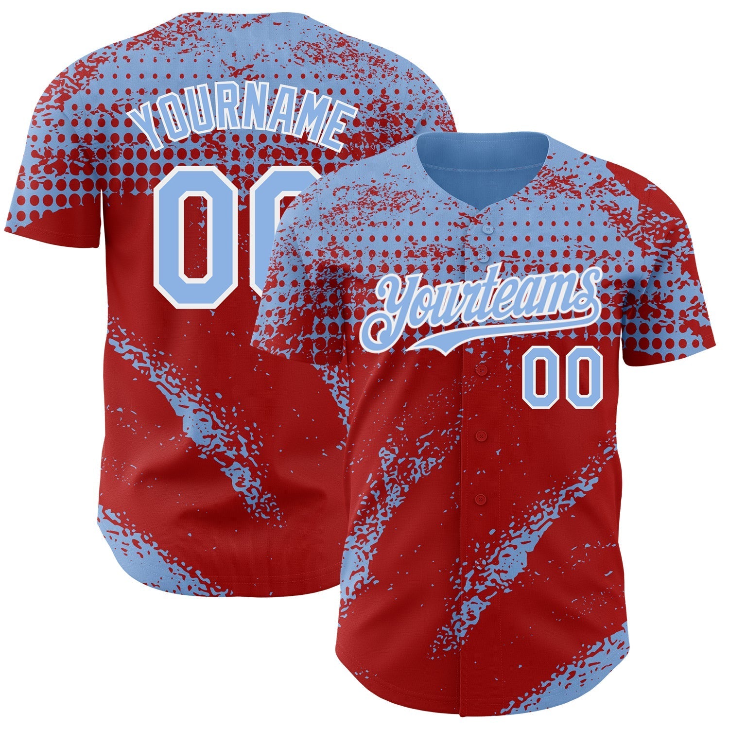 Custom Light Blue Red-White Splash Grunge Fragment Authentic Baseball Jersey baseball jersey product view 1