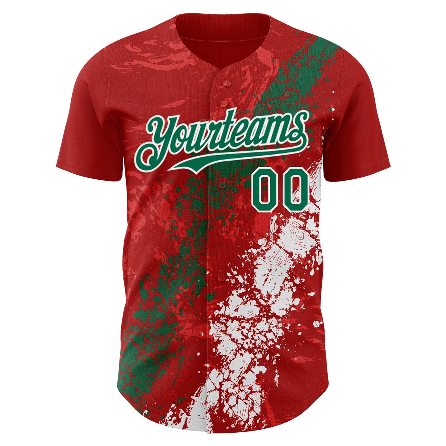 Custom Red Kelly Green-White Splash Authentic Baseball Jersey baseball jersey product view 2