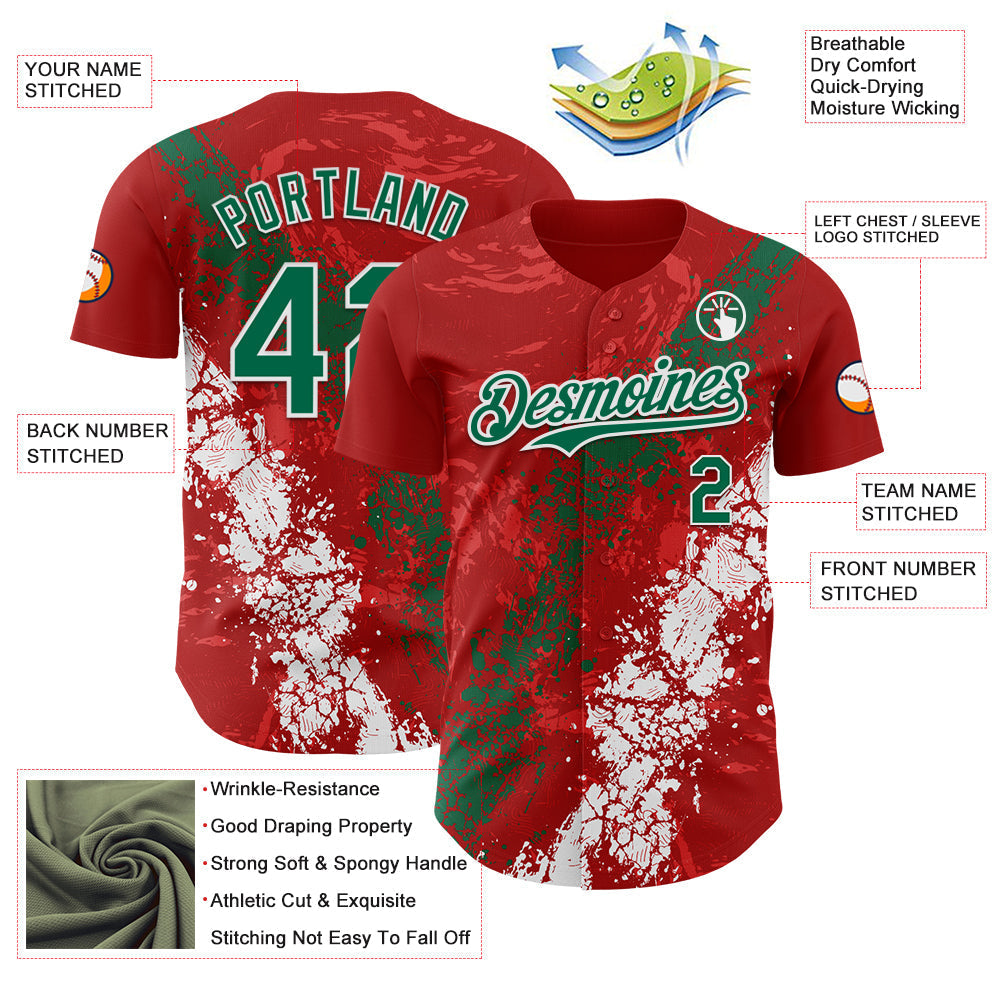 Custom Red Kelly Green-White Splash Authentic Baseball Jersey baseball jersey product view 3