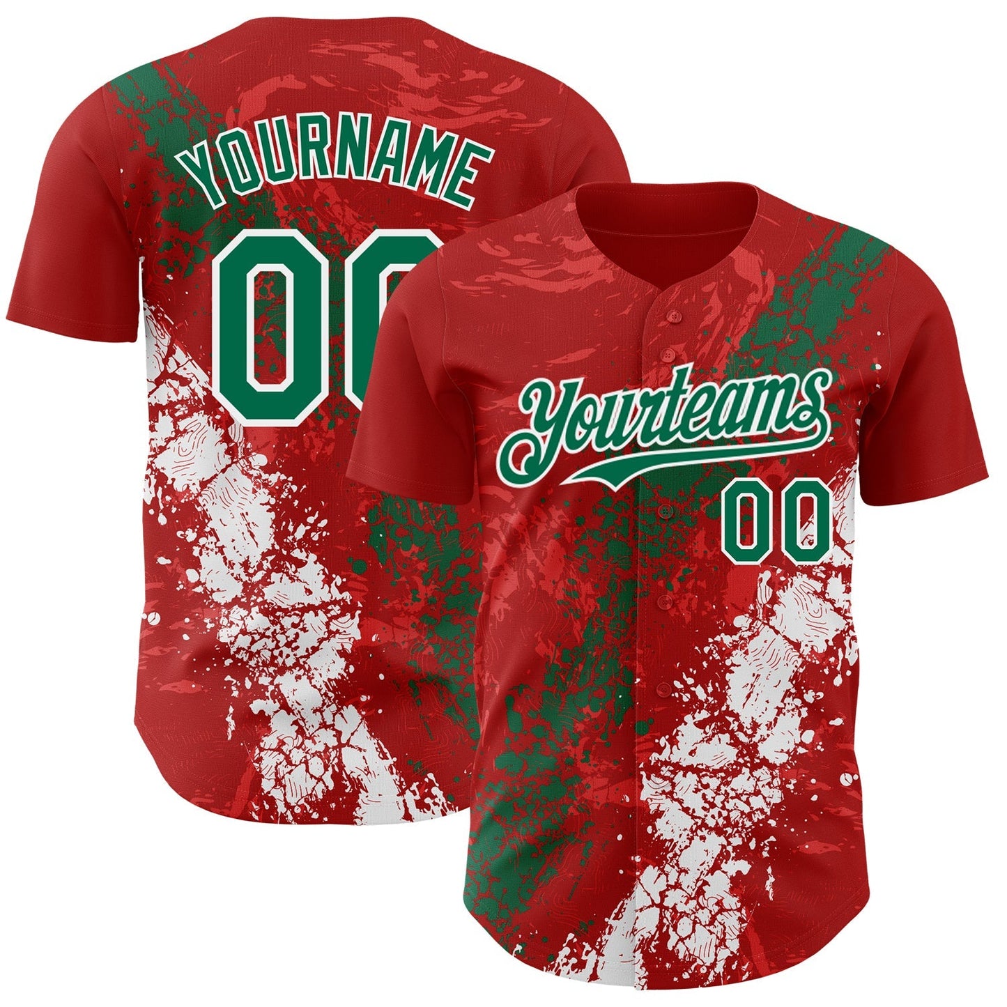 Custom Red Kelly Green-White Splash Authentic Baseball Jersey baseball jersey product view 1