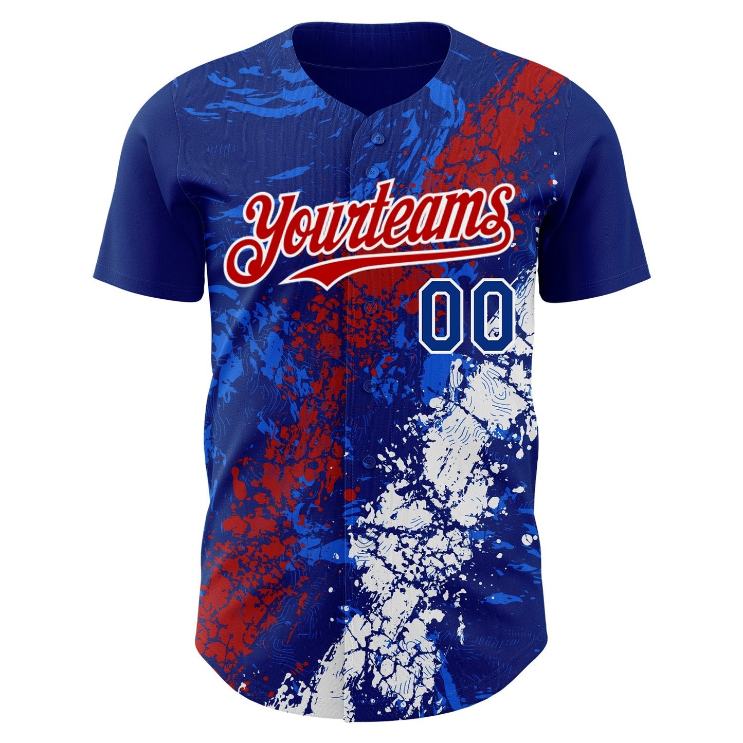 Custom Royal Red-White Splash Authentic Baseball Jersey baseball jersey product view 2
