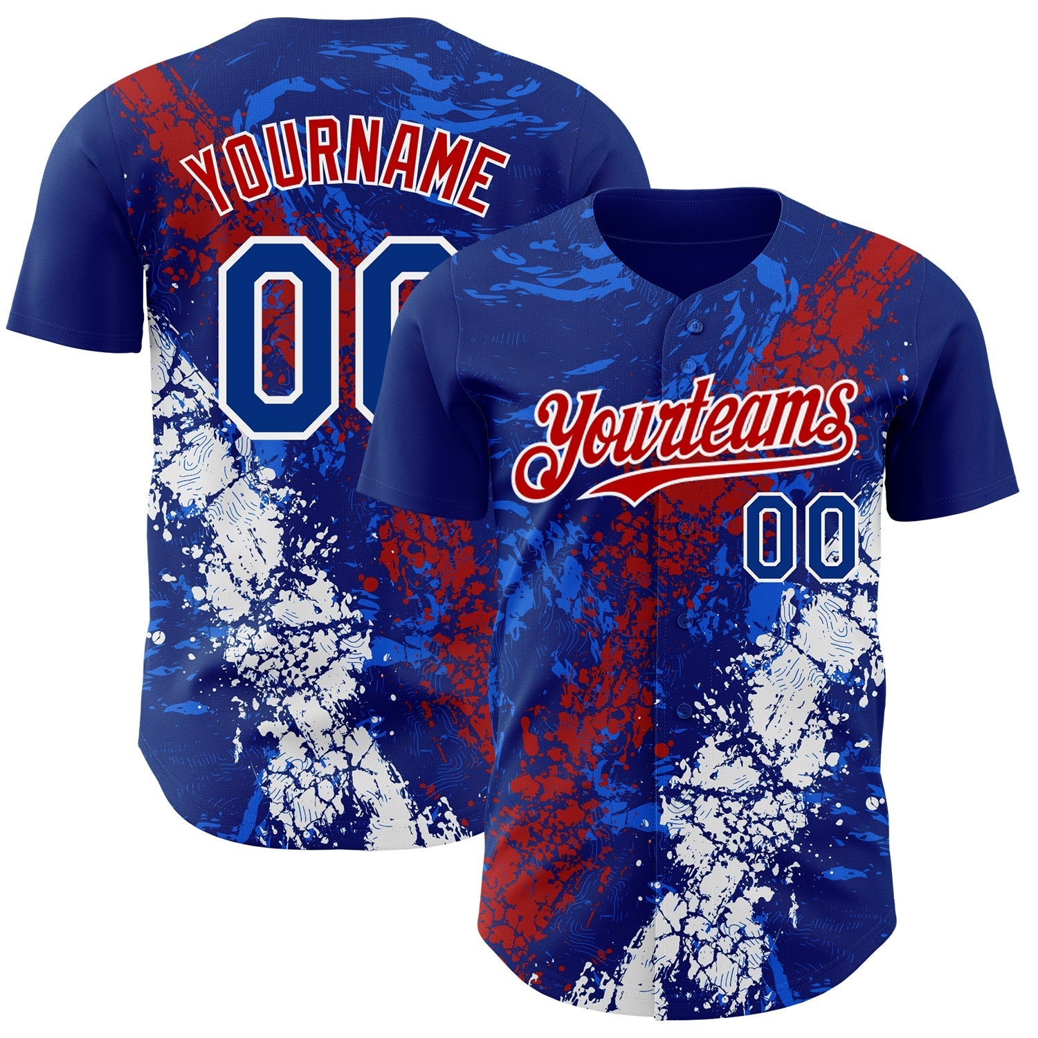 Custom Royal Red-White Splash Authentic Baseball Jersey baseball jersey product view 1