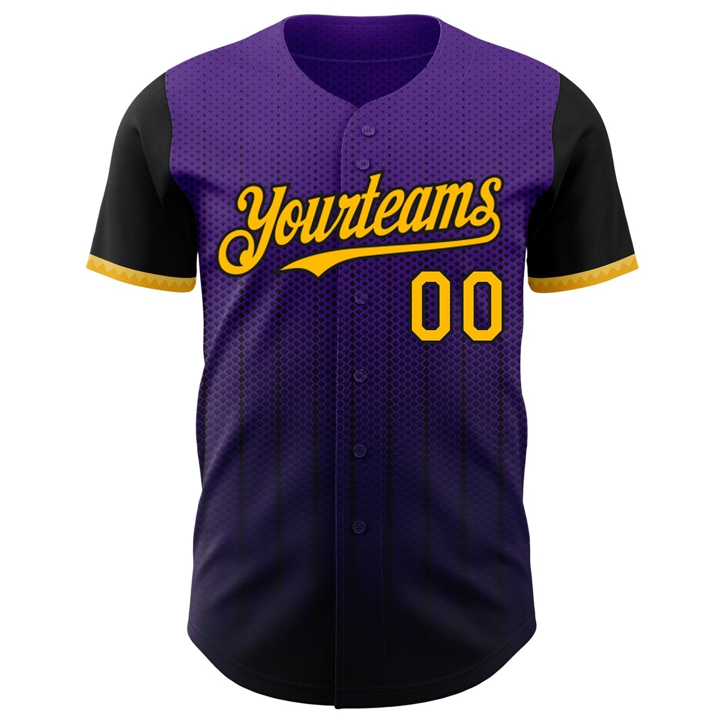 Custom Purple Gold-Black 3D Pattern Design Gradient Geometric Shape Authentic Baseball Jersey baseball jersey product view 2