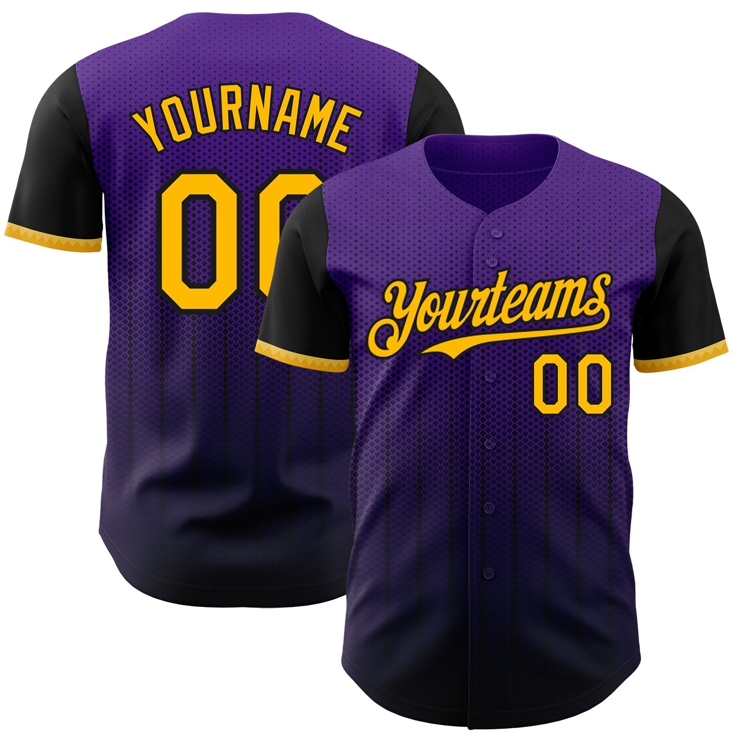 Custom Purple Gold-Black 3D Pattern Design Gradient Geometric Shape Authentic Baseball Jersey baseball jersey product view 1
