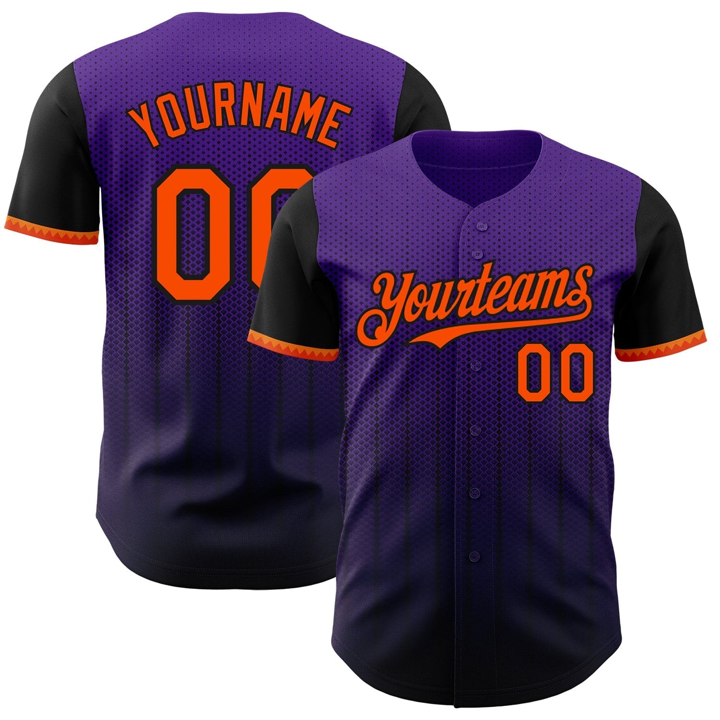 Custom Purple Orange-Black 3D Pattern Design Gradient Geometric Shape Authentic Baseball Jersey baseball jersey product view 1